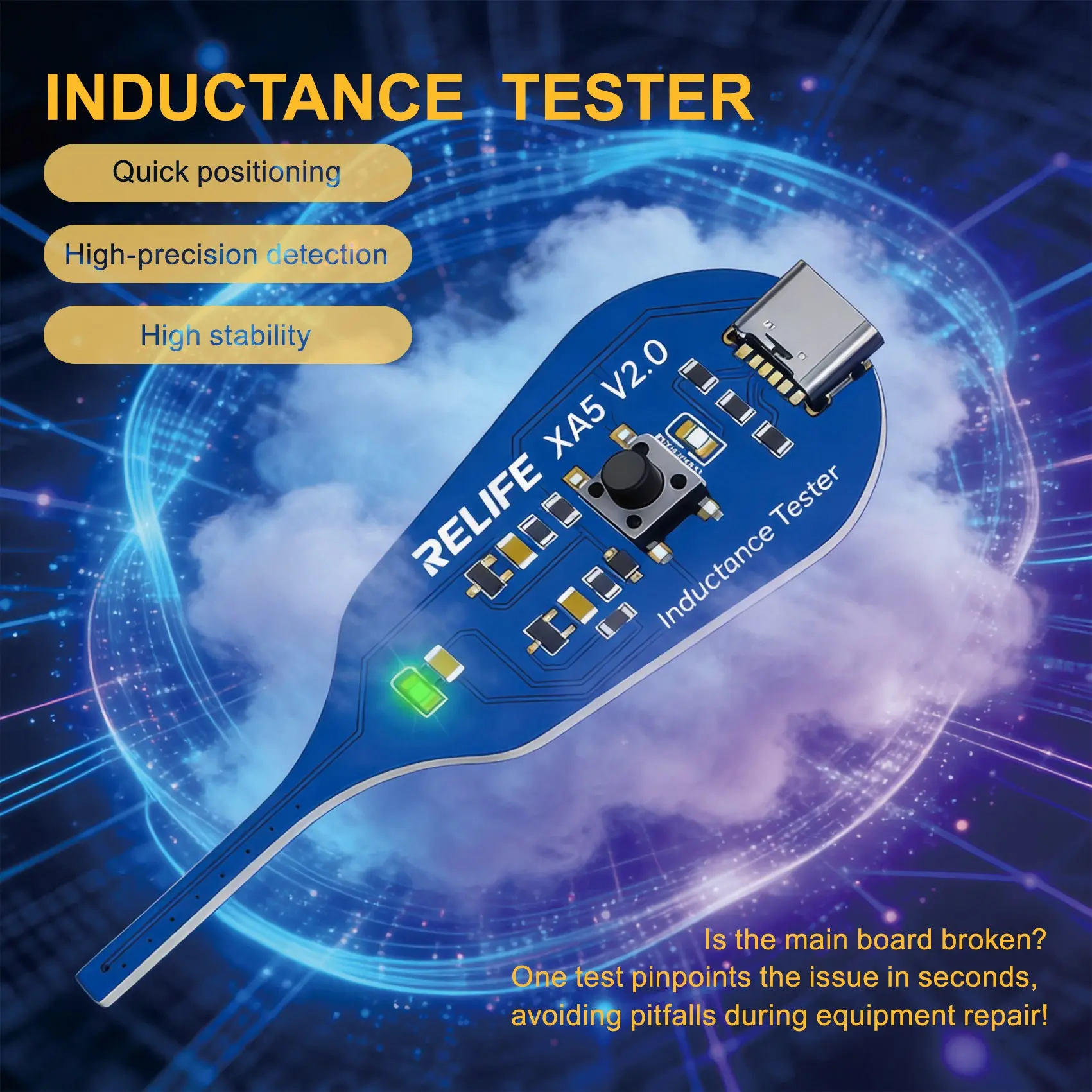 Phone Mainboard Coil Fault Detection, Industrial Semi-Finished Maintenance Tool, Portable Type-C Continuity Tester, Circuit Detector Tool, Stable for Repair Shops