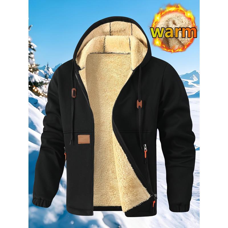 Men's Thick Fleece Hooded Cardigan Sweatshirt, Warm, Fashionable and Comfortable, Loose Fit with Drawstring Waist and Zipper Pockets, Casual Streetwear Hoodie for Autumn and Winter, Ideal for Daily Wear