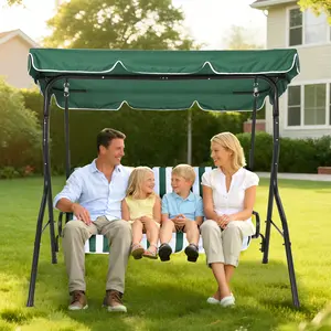 Weather-Resistant 3-Seat Outdoor Swing Chair – Adjustable Canopy, Patio Swing Chair with Stand, Metal Frame, Thick Cushions, 500 lb Capacity, Outdoor Swings for Adults, Backyard Garden Deck