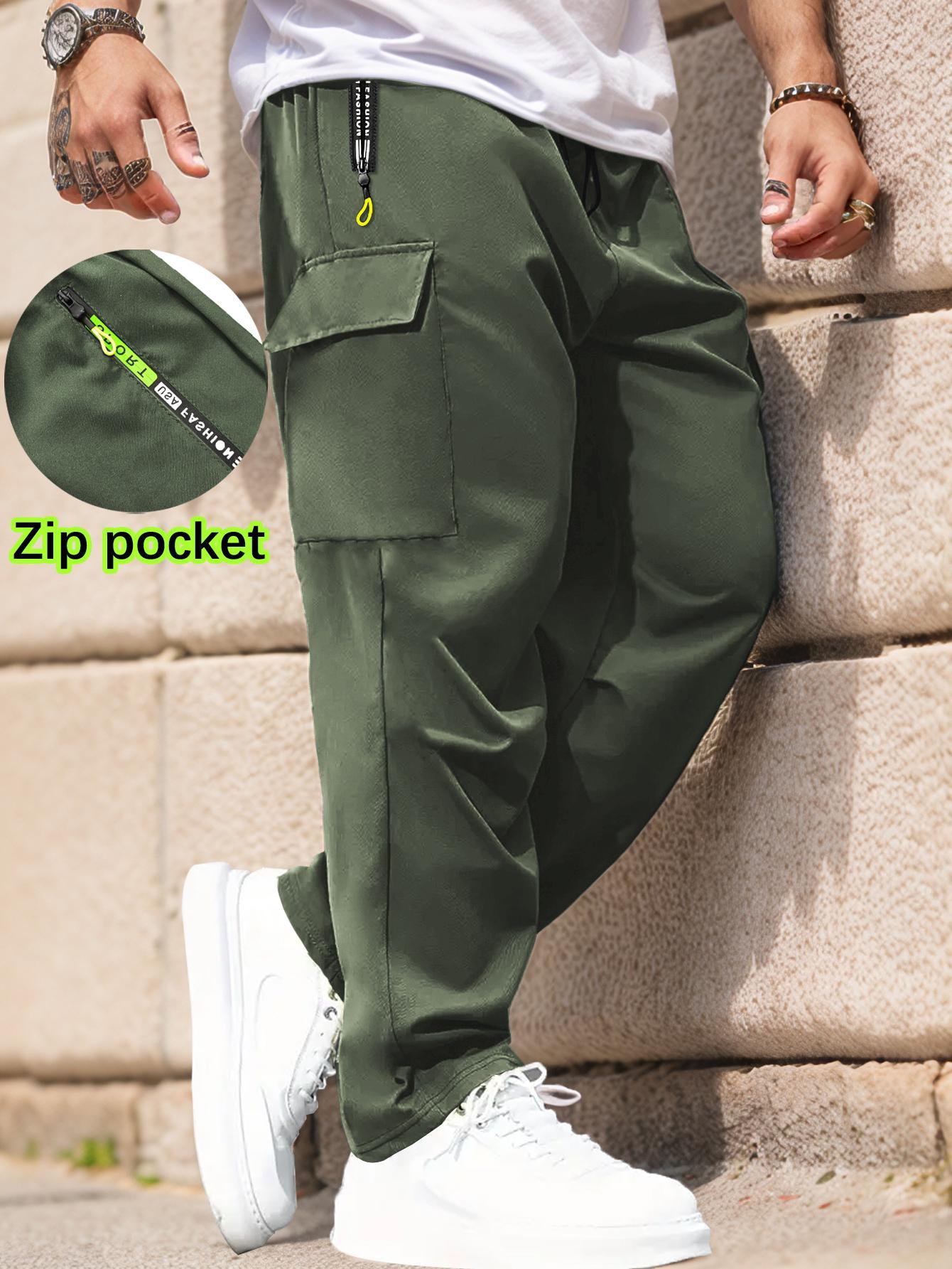 Men's Lightweight Cargo Joggers | Elastic Drawstring Waist, Zipper Security Pockets, Breathable Regular Fit | Casual Outdoor Pants for Hiking, Walking, Spring Fall
