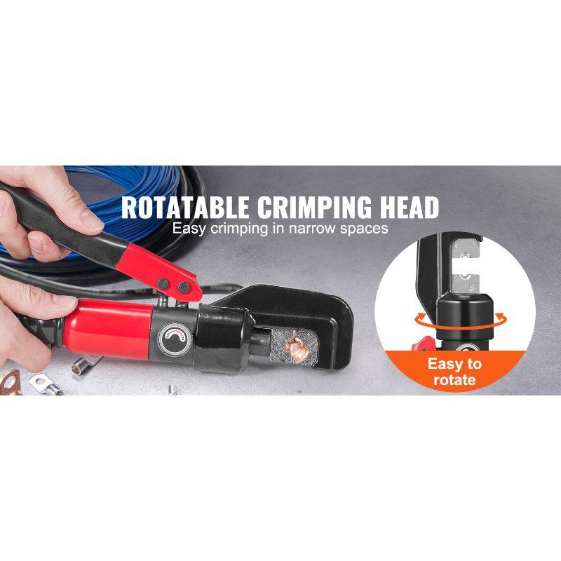 VEVOR Hydraulic Crimping Tool with 9 Sets of Dies AWG12-2/0 Copper And Aluminum Terminal Battery Lug Crimper, with a Cutting Pliers, Gloves, 5pcs Copper Ring Connectors, 8pcs Heat Shrink Sleeves