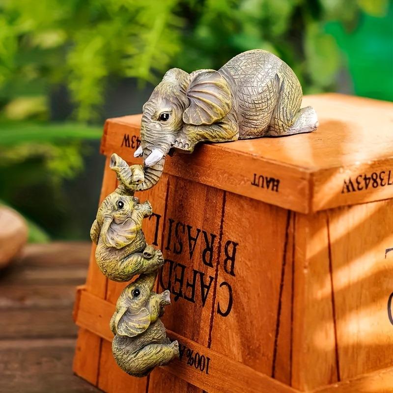 3-Piece Cute Elephant Hug Baby Resin Figurine Set, Miniature Handicraft Decor for Home Desk & Shelf Display, Perfect Decorative Gift & Collection