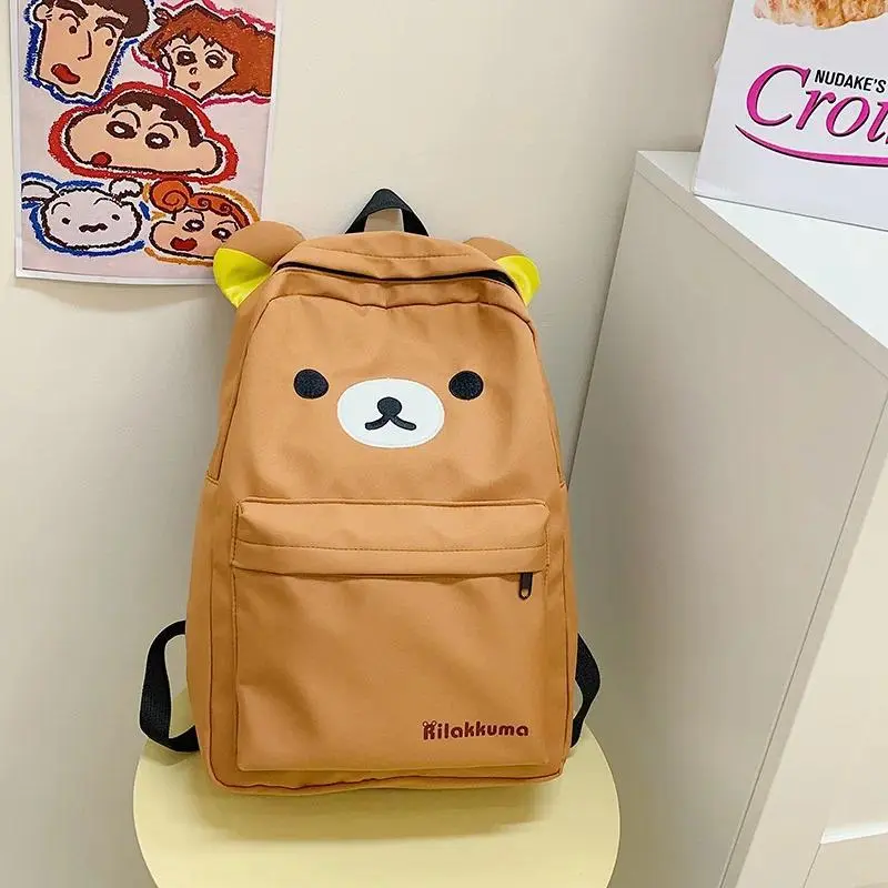 Hot Cute Bear Rilakkumas Backpack Large Capacity Anime Cartoon Backpack Stylish Student School Bag Nylon Shoulder Bags Schoolbag, Backpacks For School, Cute Backpacks For School