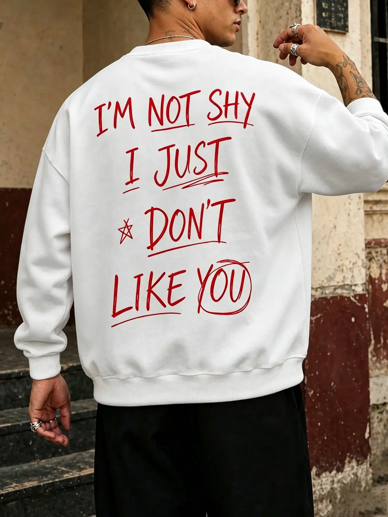 Men's Round Neck Sweatshirt, Graffiti Letter Print, Loose Fit Casual Pullover, Street Style Daily Wear, Fall Sweatshirt，cosas para hombre，katseye sleepwear，pajamas，gifts for him