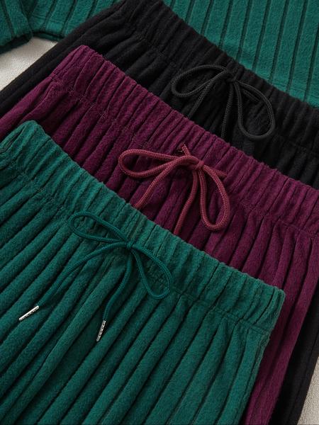 Women's Homecoming Set, 6-Piece Long Sleeve Hoodie Top & Ankle-Length Pants, Ribbed Brushed Fabric, Casual Comfortable Daily Wear, Winter Wear