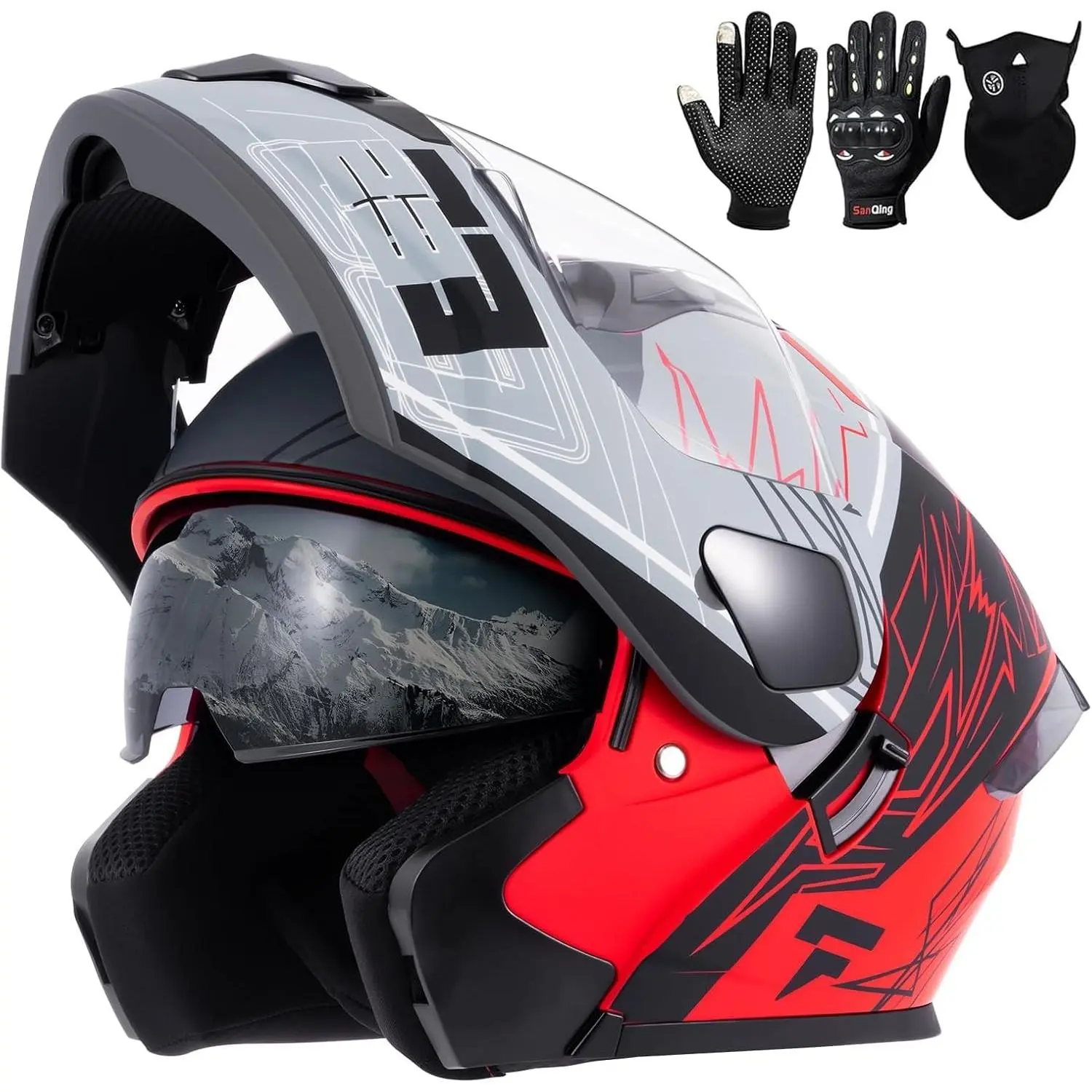 DOT-Approved Adult Modular Motorcycle Helmet with Flip-Up Visor for Men and Women, Modular Helmet