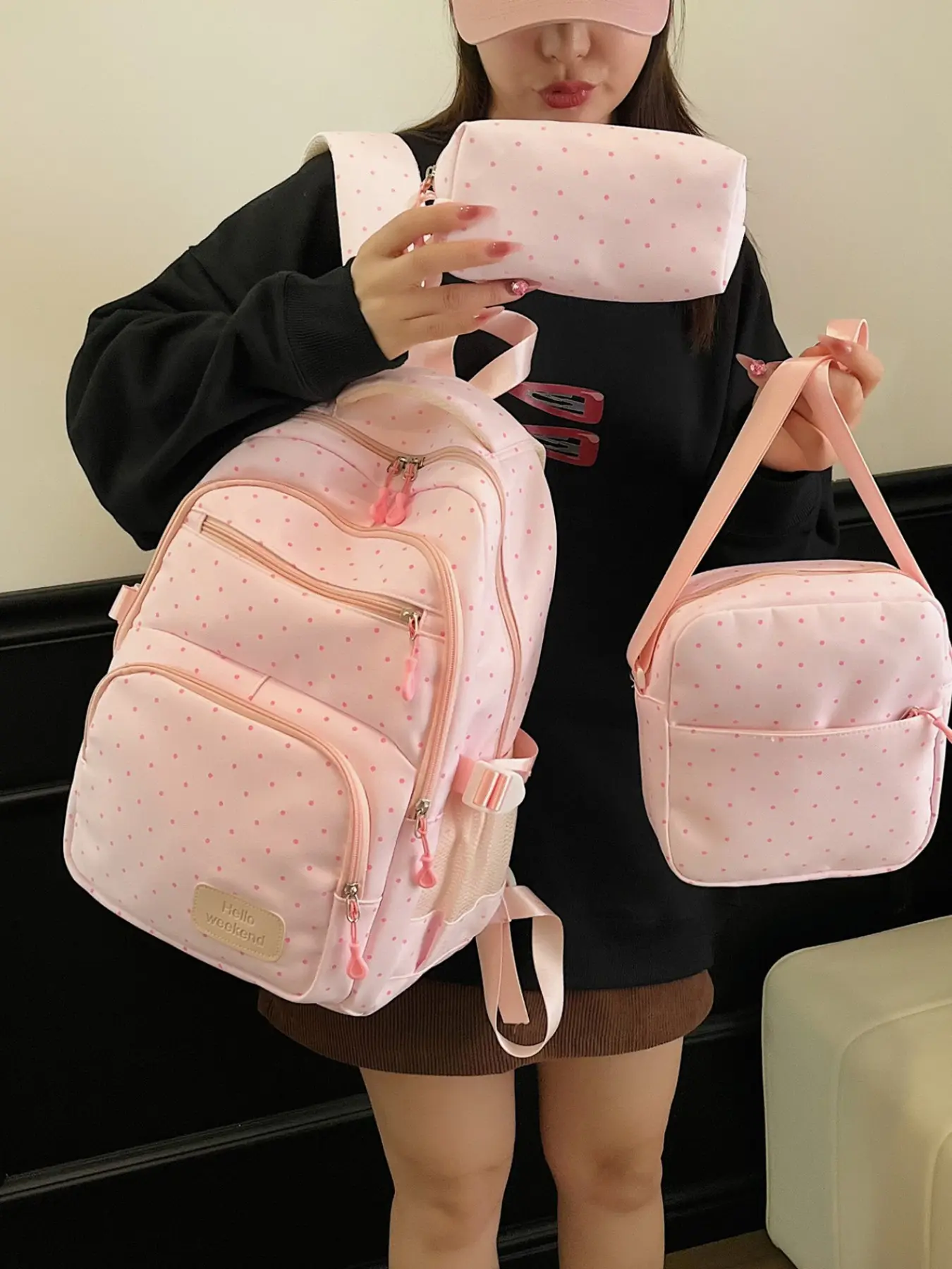 2026 New Three-Piece Backpack Set, Polka Dot Sweet Shoulder Bag, Large Capacity School Backpack for Girls, Cute Fresh Style