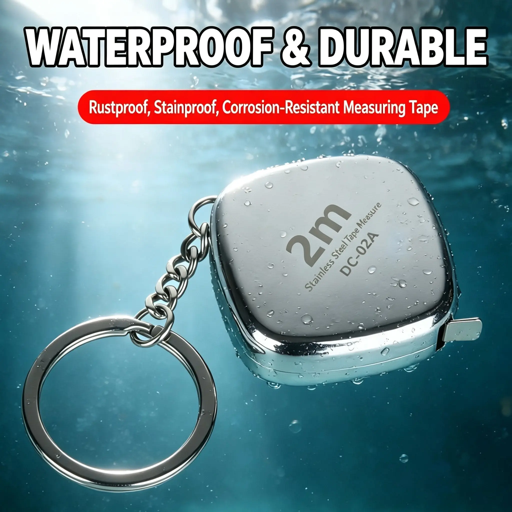2m Mini Keychain Tape Measure, Stainless Steel Waterproof Rustproof, Portable Retractable Small Measuring Tape, Customizable Logo, Pocket Size