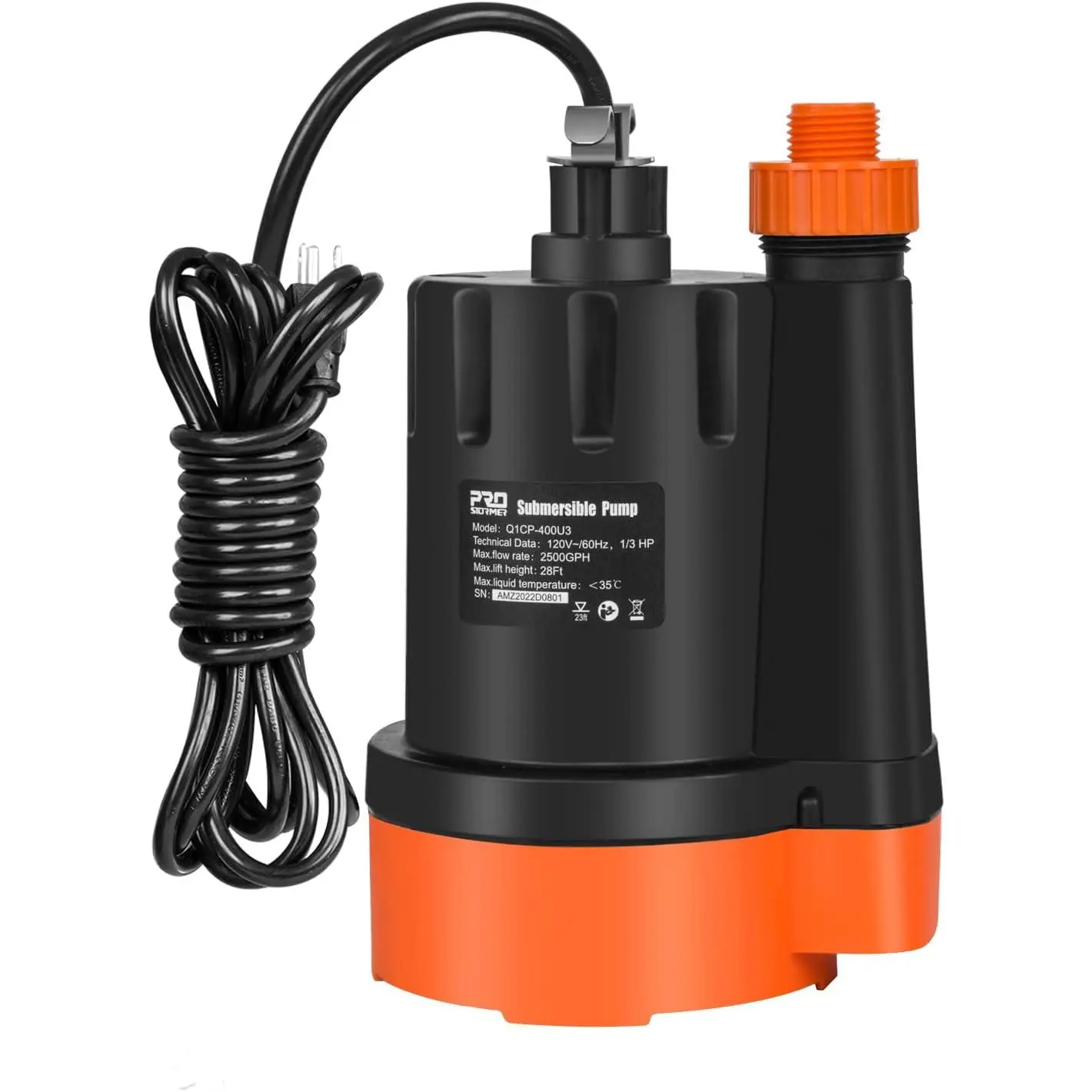 Submersible Water Pump, 1/3HP 2500GPH Utility Pump Portable Electric Clean Water Drainage Pump for Pool Draining, Flooding, Swimming Pool and Basement