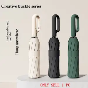 Automatic Folding Umbrella, Portable with Ring Clip, Windproof Waterproof, Unisex Rain Umbrella, 1 Piece, Ideal for All Seasons