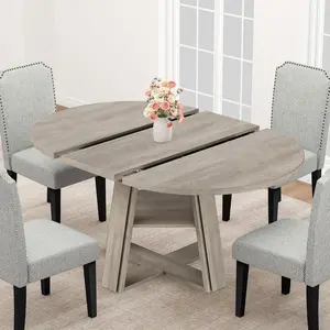 Extendable 43.3 Inch to 59.06 Inch Dining Table for 4-8, Round Expandable Oval Kitchen Table with Thick Tabletop&Pedestal Base and Storage Space summerwins