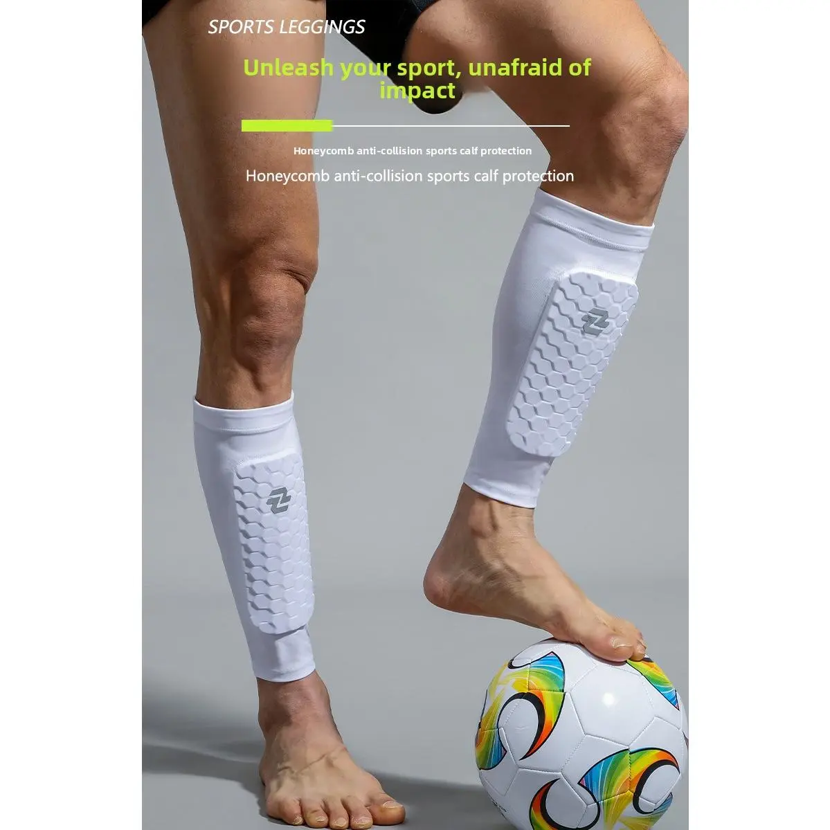 Cushioned Sports Socks, Breathable Nylon Long-Tube Football Equipment with Honeycomb Padded Calf Guards for Impact Protection, Flexible, Multi-Size, Contact Sports, High Performance Sports Socks