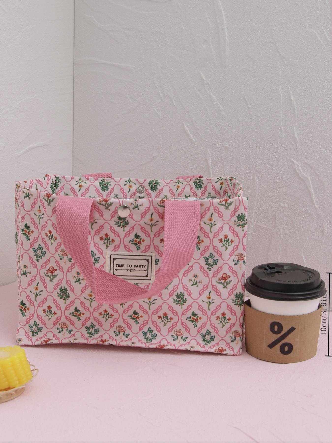 Casual Matching Letter Patch Lunch Bag, Durable Lunch Bag, Large Capacity Picnic Bag, Portable Lunch Bag with Handle, Thermal Lunch Bag