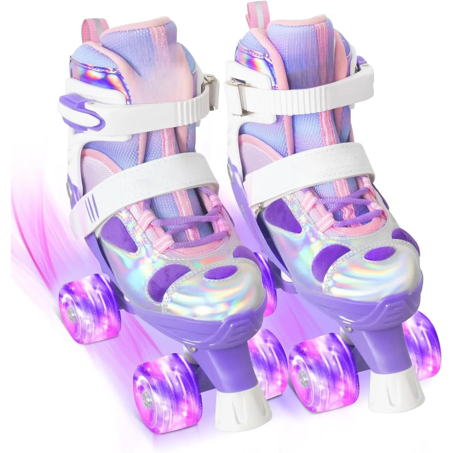 Unisex Kids Adjustable Sizes Beginner Fit Quad Skates, 4-Size Panda Theme, All Light-Up Wheels, Outdoor/Indoor Roller Skates - Birthday Gift for Boys Girls