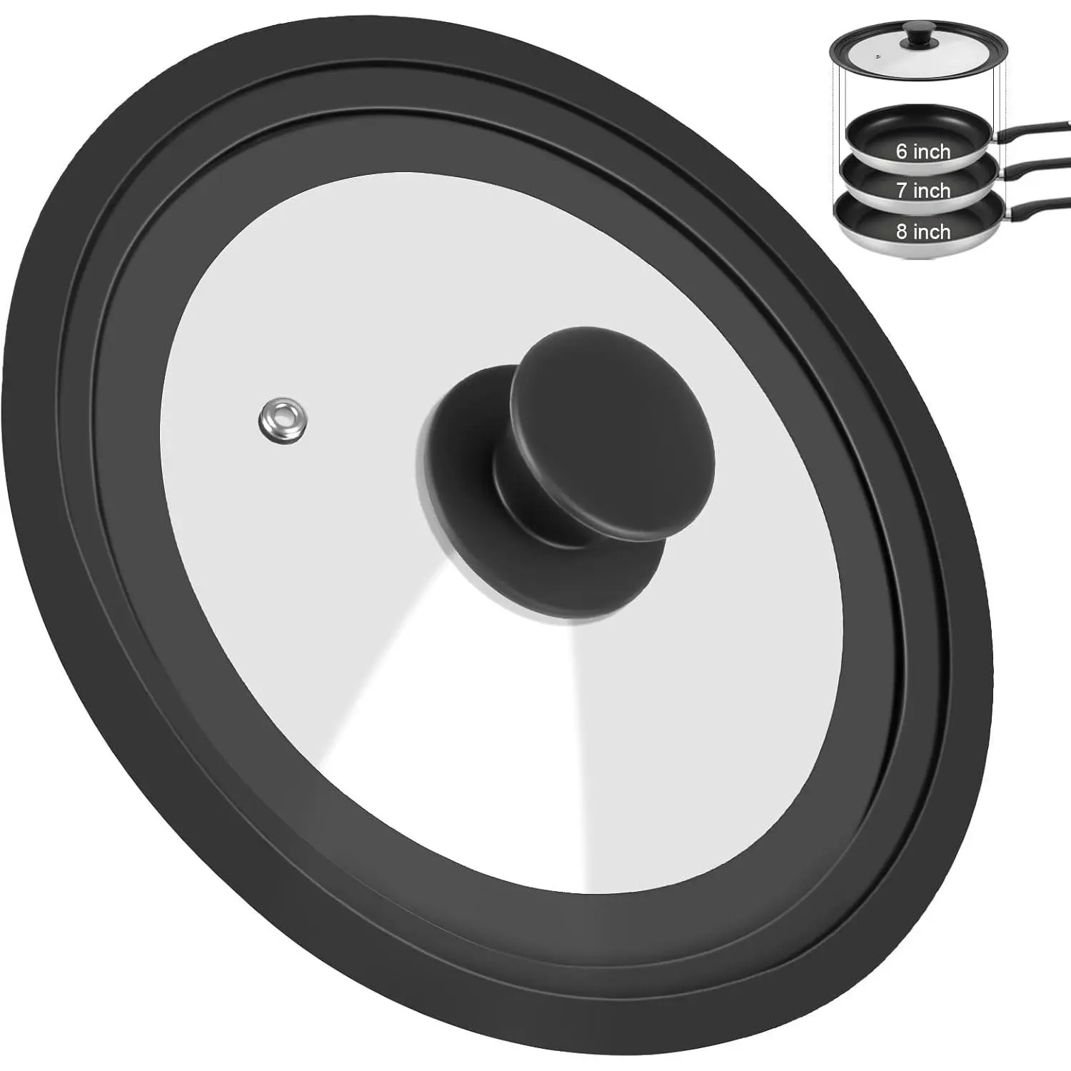 Universal Lid for Pots Pans and Skillets, Pan Cover Fit 6", 7", 8" Diameter Cookware, Silicone Replacement Pan Lid Pot Lids for Frying Pans, Cast Iron,Tempered Glass Lid
