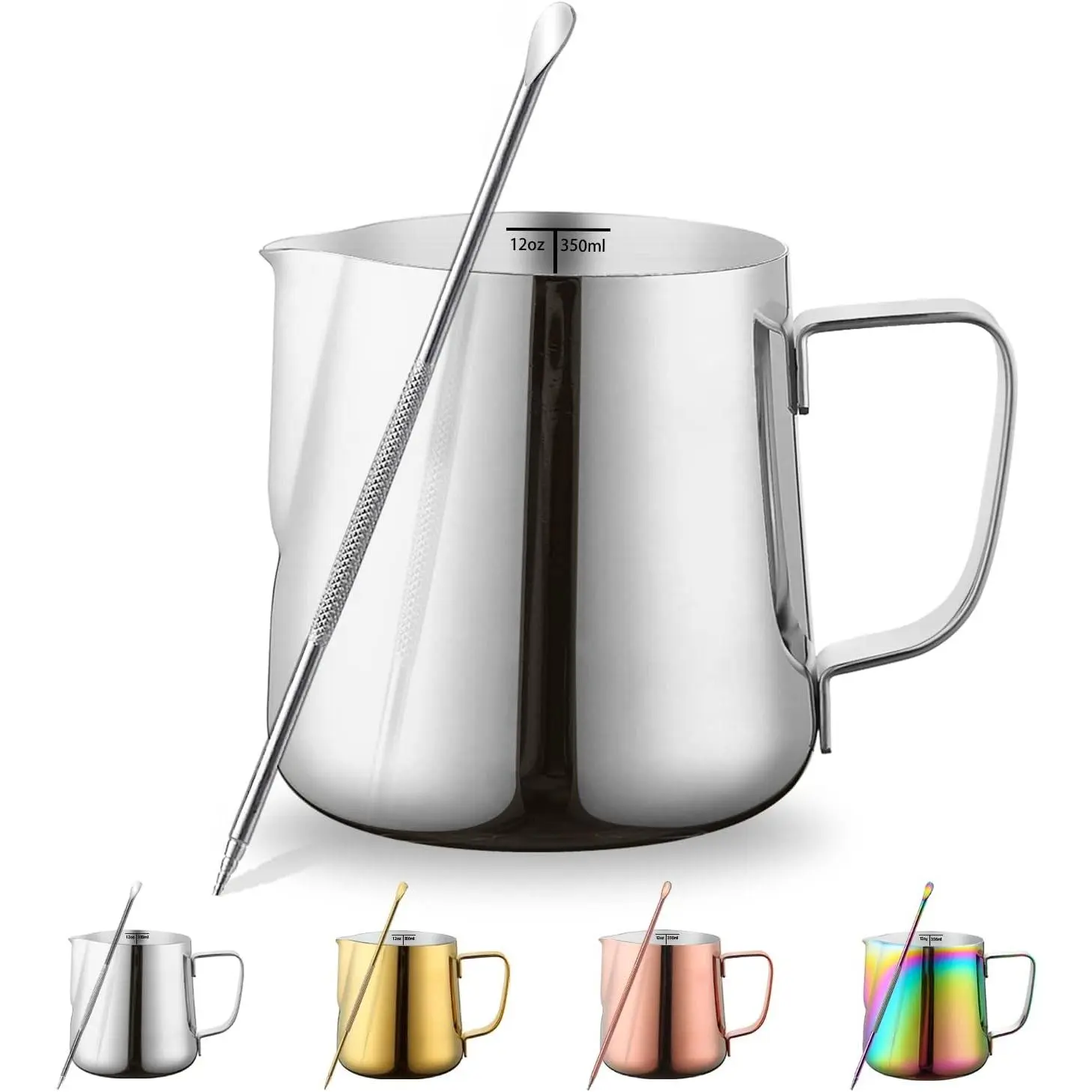 Milk Frothing Pitcher 12oz - 350ml,  Stainless Steel Espresso Steaming Pitchers with Decorating Pen,Milk Coffee Frother Cups Cappuccino Latte Art Barista Steam Pitchers Milk Jug Cup ()