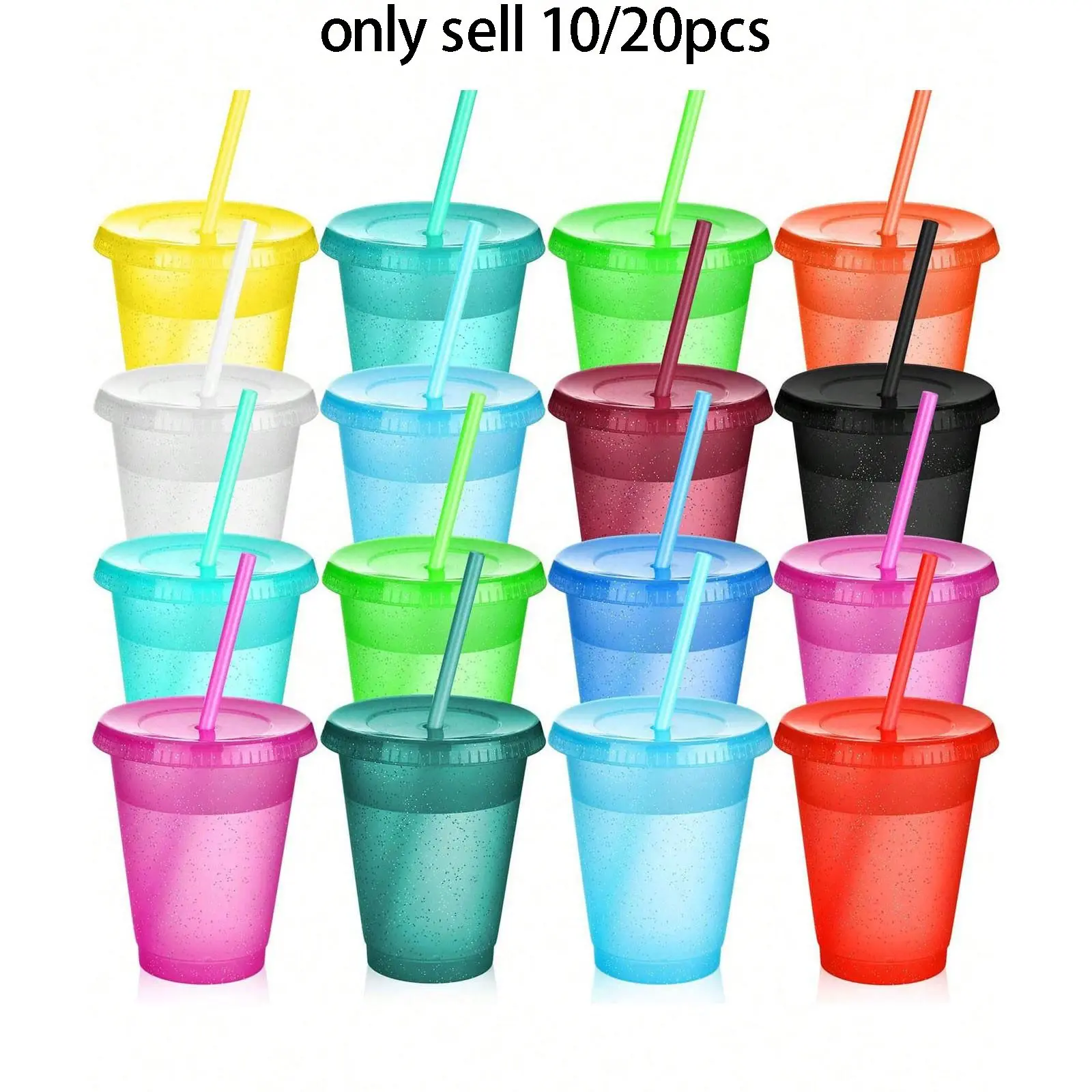Reusable Water Cups with Straws & Lids, 16oz Plastic Travel Mugs, Portable Drink Tumbler, Drinking Tumbler for Parties, Birthdays, Weddings, Beaches, Home Gatherings, Drinkware, Drink Containers