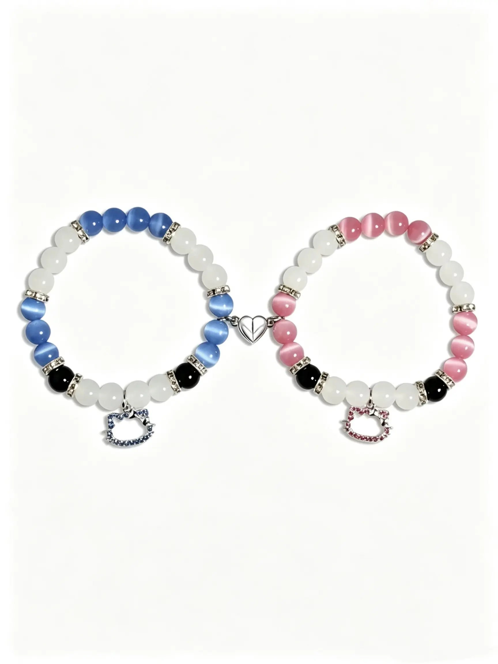 Magnetic Couple Beaded Bracelets, Cute Animal Pattern, Blue Beads, Valentine's Day Gift, Eternal Love Jewelry, All Seasons Wear