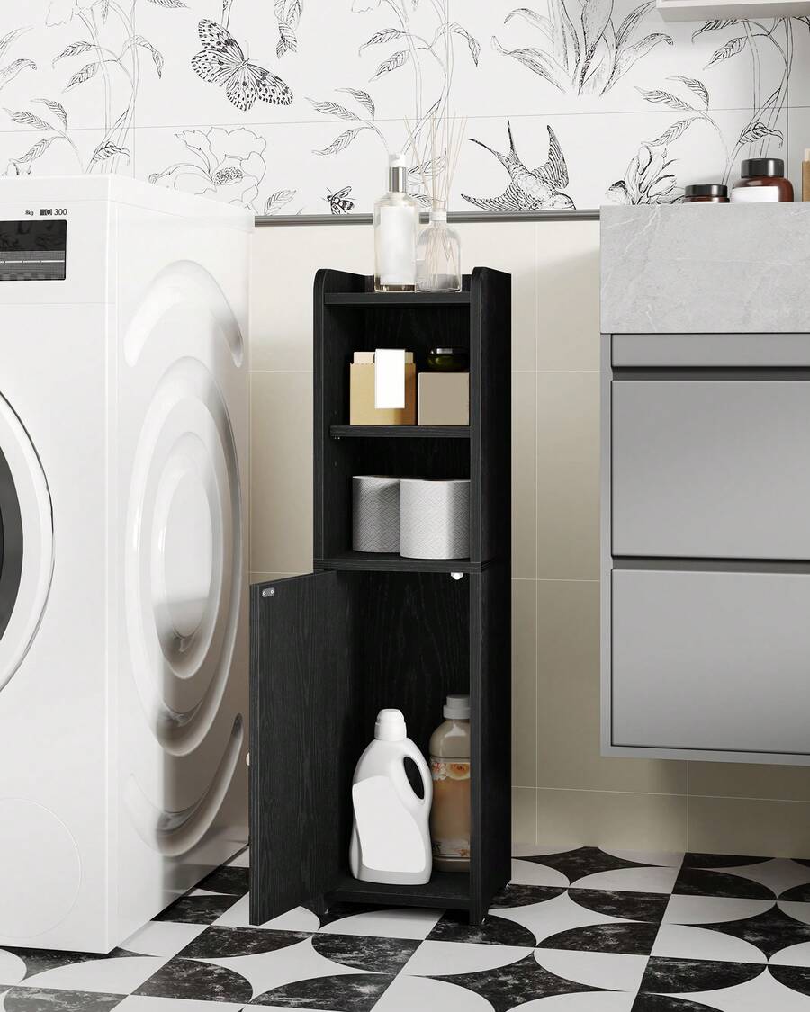 Bathroom Storage Cabinet, Corner Floor Cabinet With Doors And Adjustable Shelf, Narrow Toilet Paper Cabinet, Bathroom Organizer For Small Spaces, Room Decor
