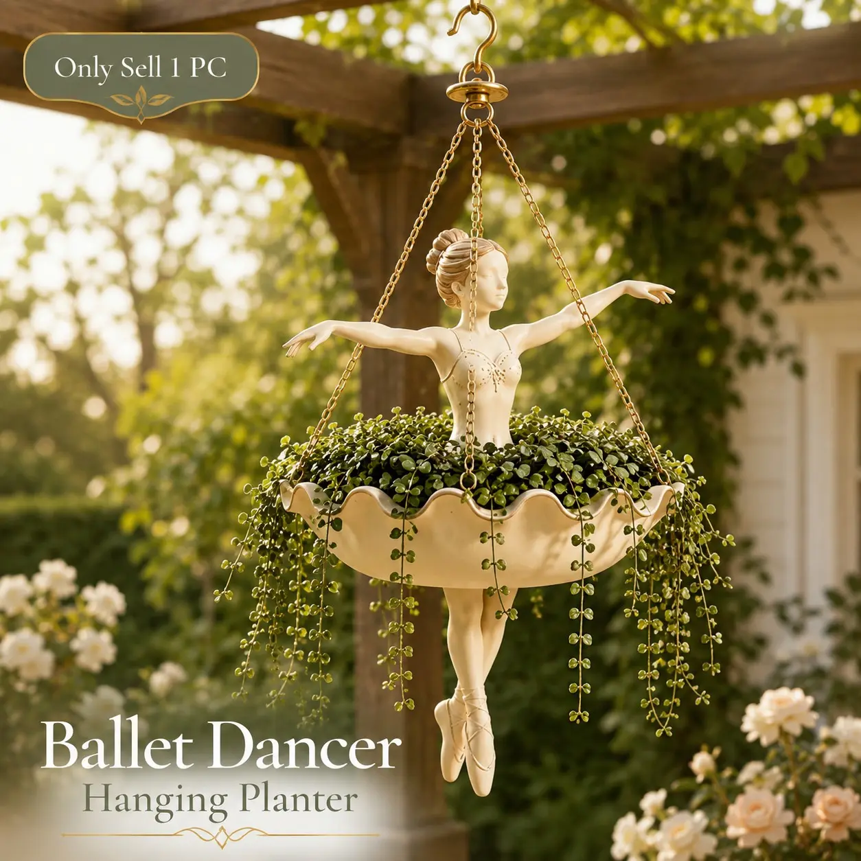 Ballet Dancer Hanging Planter, Resin Ballet Flower Holder, Whimsical Resin Ballerina Flower Pot with Hook & Chain, Decorative Holder for Succulents and Trailing Plants, Indoor Outdoor Garden Decor