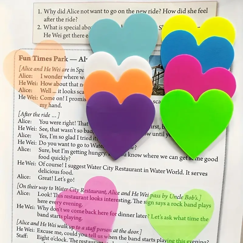 [Fashionable Stationery] 8 Colors of Transparent Sticky Notes, Transparent LOVE Print Adhesive Labels, Cute Heart-Shaped Semi-Transparent Bookmarks, Page Stickers, Diary Decorations, Fashionable Stationery, Suitable for Office and Study Use, Random Styles