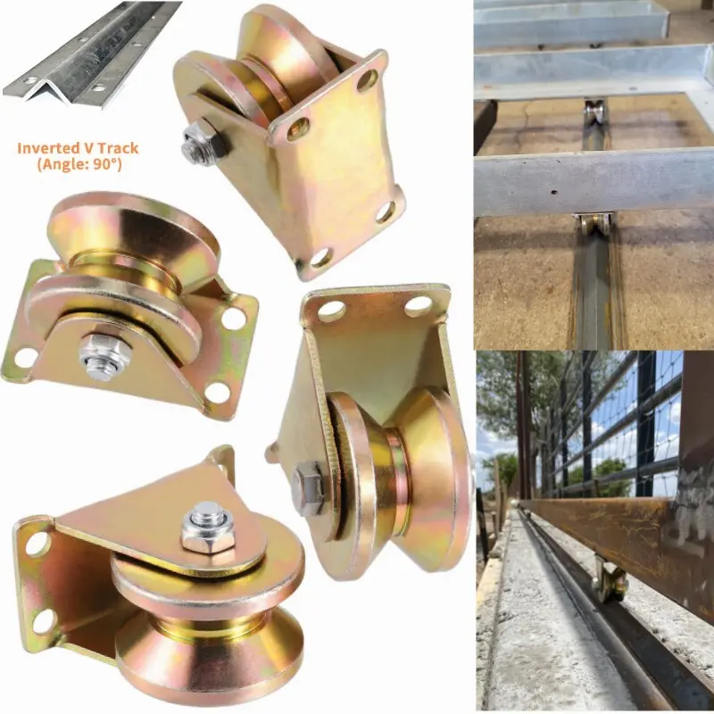 Heavy Duty V-Groove Sliding Gate Caster Wheels - 4 Pcs 2 in Model 50 Wheel Bracket Rollers for Home Storage Racks & Organizers