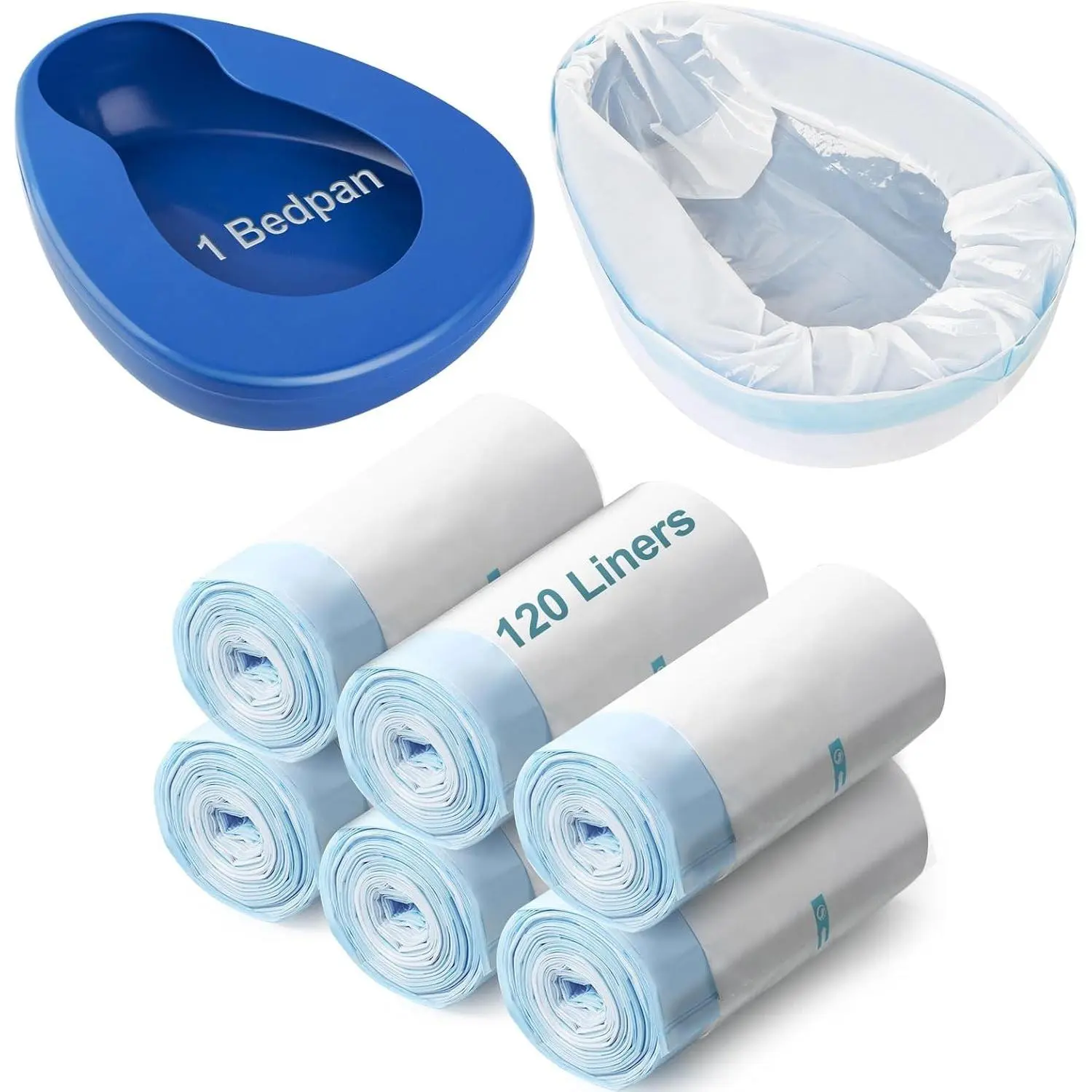 Bedpan Set with 120 Disposable Liners - These bedpans are Comfortable for Both Women and Men and are Made of Thick, Oversized, Heavy-Duty PP Material