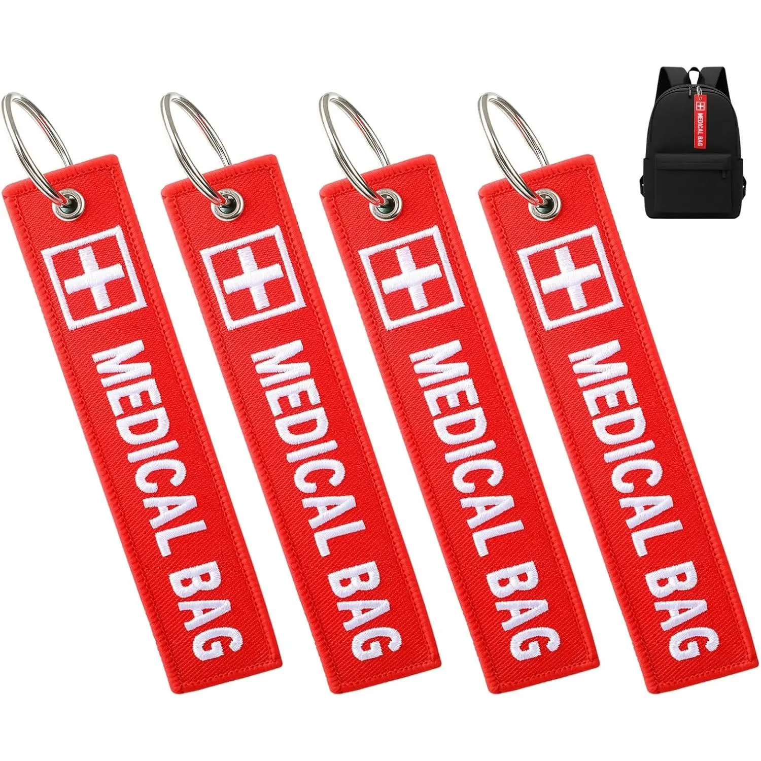 4 count  Alert Bag Tag Double-Sided  Equipment Luggage ID Tag Red Keychains Label for Backpacks Purse Travel