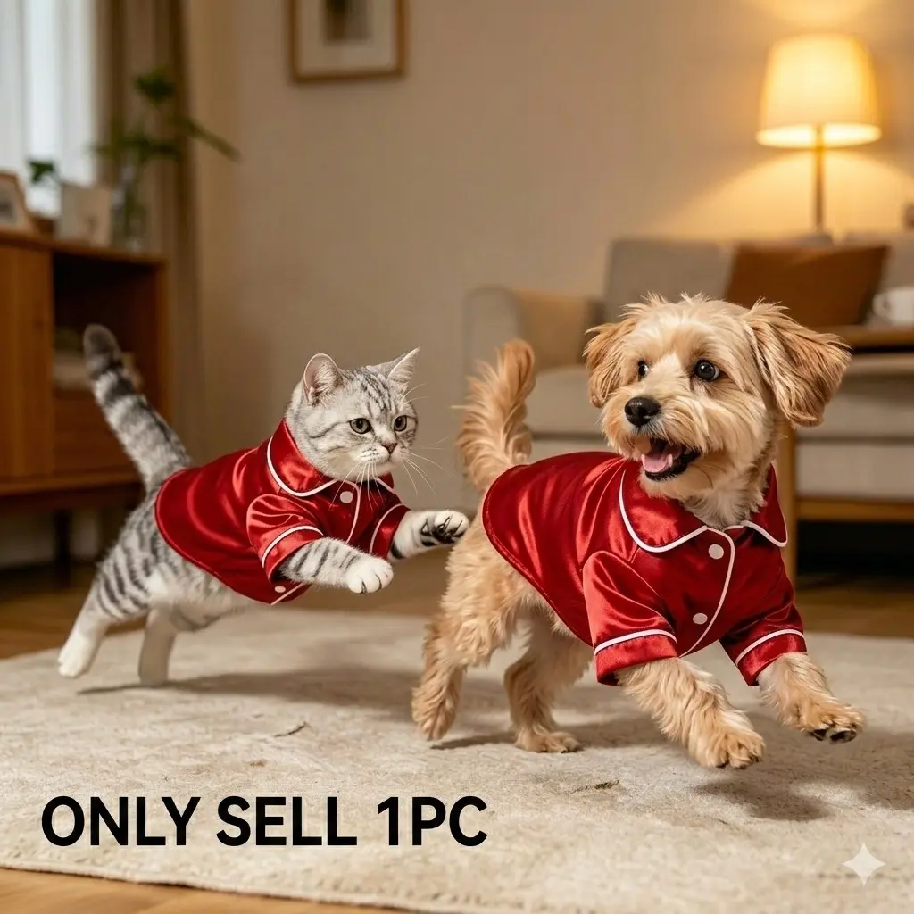 [3 Colors] Luxury Satin Dog Pajamas, Puppy Clothes, Easy On/Off Silk Pet Clothes (Purple/Blue/Red), Anti-Shedding Washable Cat Nightshirt, Stain-Resistant Cozy Loungewear