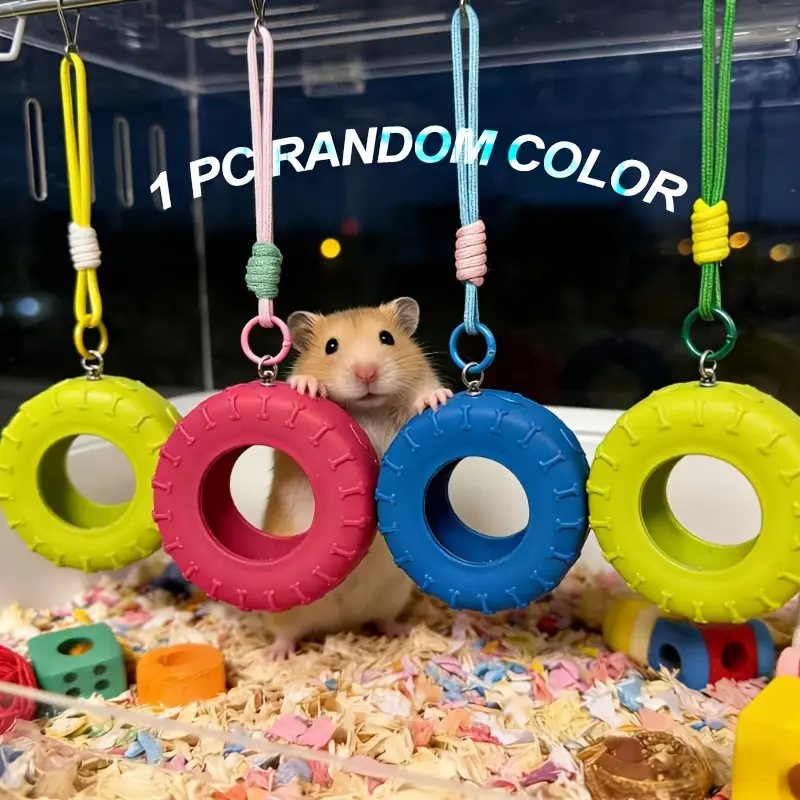 1 durable tire-shaped hammock and swing for hamsters - removable chain for climbing toys in cages, perfect for hamsters, squirrels, birds, parrots, and small pets