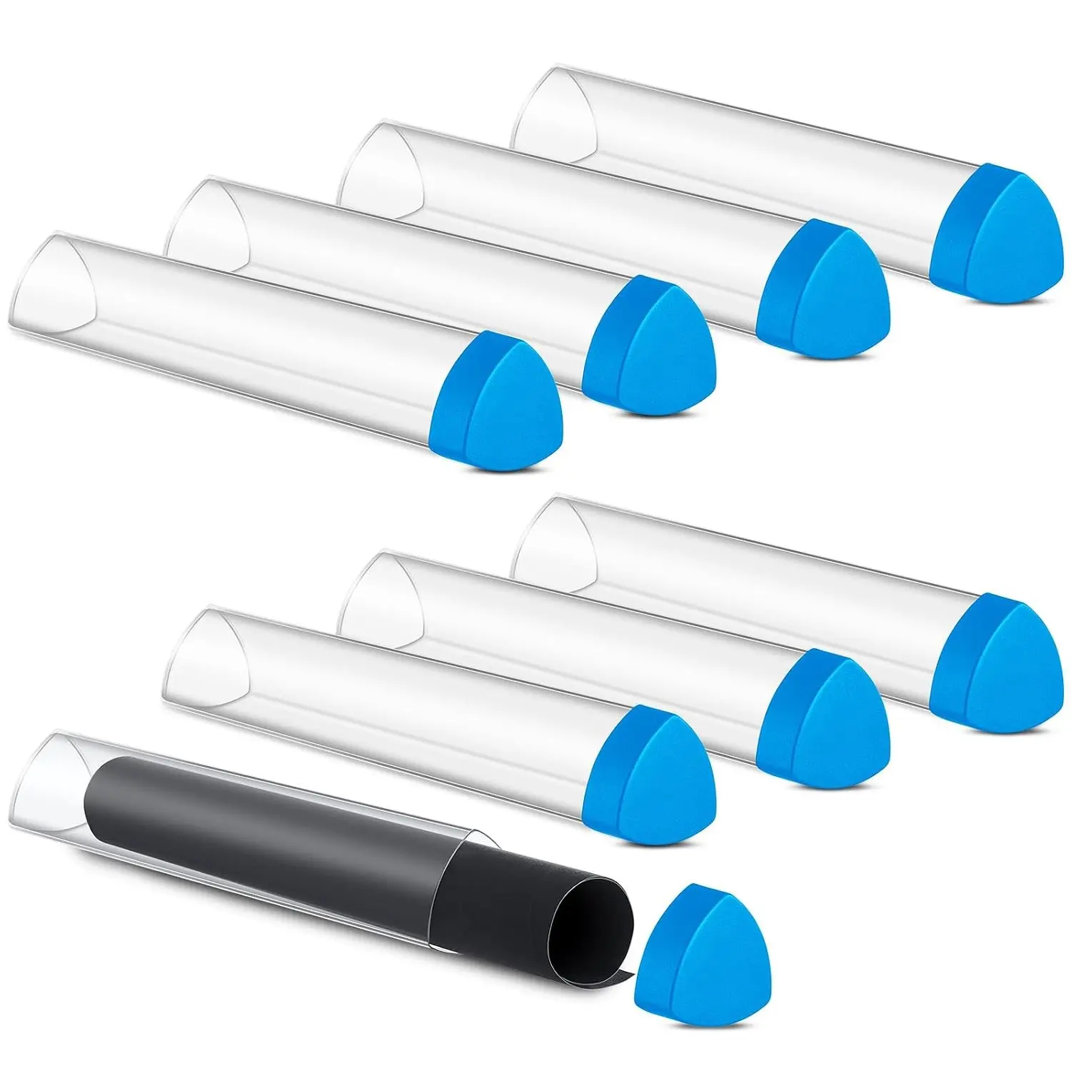 8 Pcs 15 Inch Gaming Prism Playmat Tube, Play Mat Poster Holder Tube, Easy in and Out Playmat Case for Card Storage Toy Card Play Mat, Won't Roll Off Surfaces (Blue, Clear)