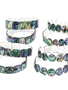 New Zealand Abalone & Mother of Pearl Shell Bracelet, Unisex Fashion Accessory, 7.5" Adjustable Band, Elegant Design