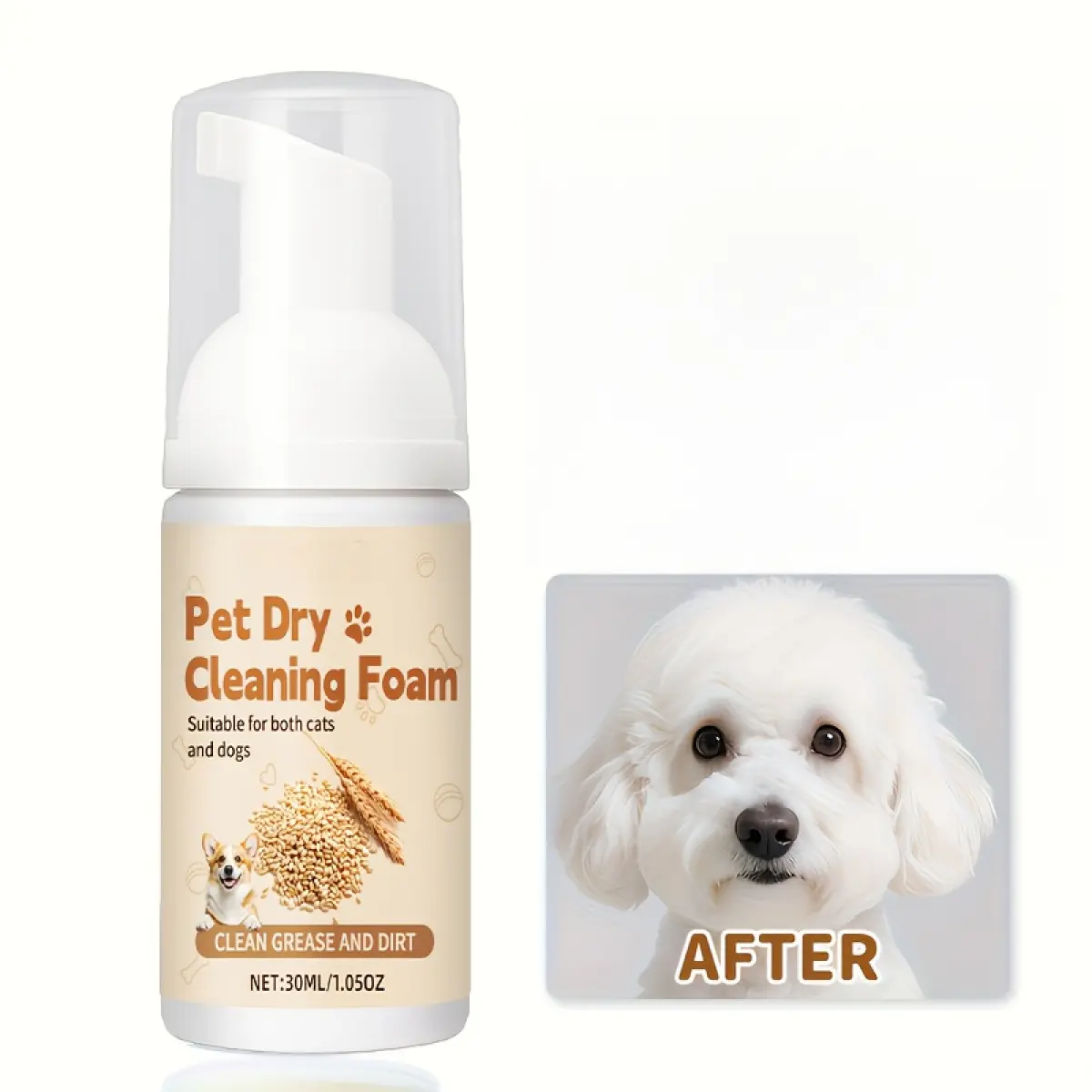 30ml No-Rinse Waterless Dog Shampoo Foam - Quick Clean Pet Grooming Solution