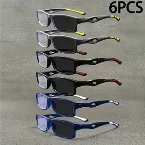 6PCS New Men's and Women's Fashion Retro Square Trendy High-Definition Reading Photochromic Glasses - Elegant Literary Minimalist PC Material,  10 to  4.0 Diopter, Lightweight and Durable, Suitable for Daily Outings, Computer Work, and Gaming