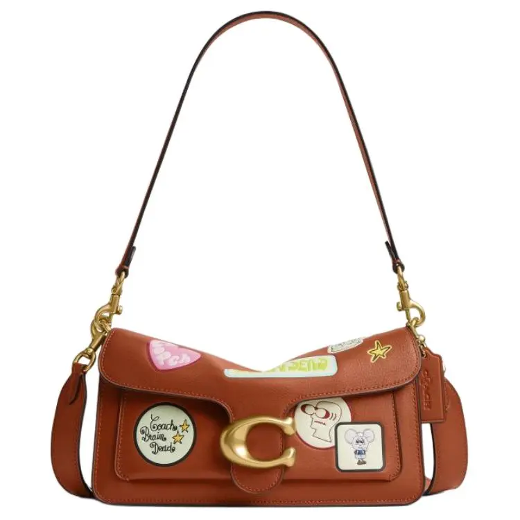 Coach x Brain Dead Soft Tabby 26 Crossbody Bag for Women, Playful Buckle Closure, Genuine Leather, Amber Brown