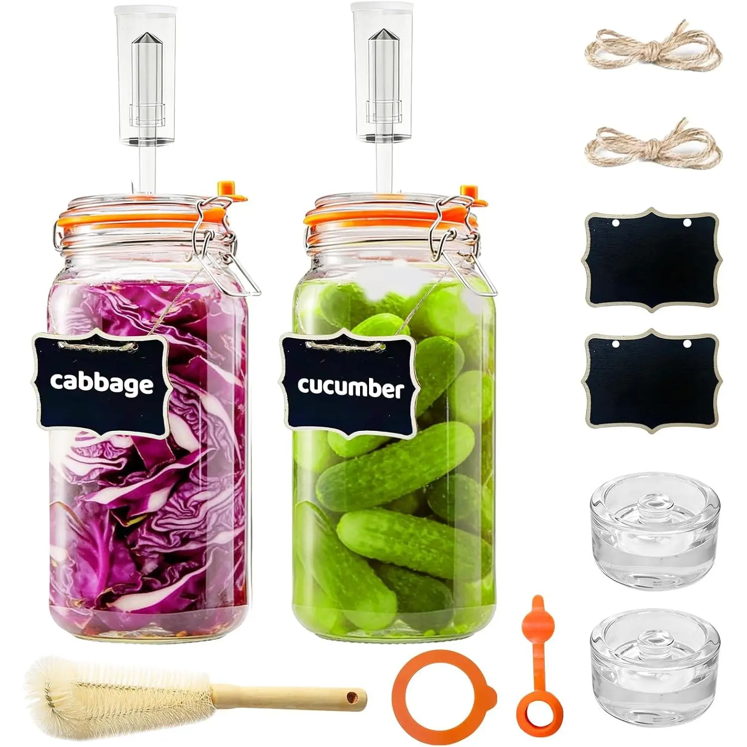 Fermentation Jar,2 Pack 64oz Glass Fermenting Kit with Fermenting Weights | For Airlocks Brush,Sealed fermentation  Tracks ferment date
