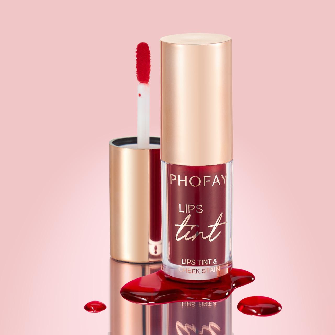 PHOFAY Lip Tint Long-wearing Non-drying 4 ML Anti-Dandruf Versatile for Lips & Cheeks Custom Color Layering Option