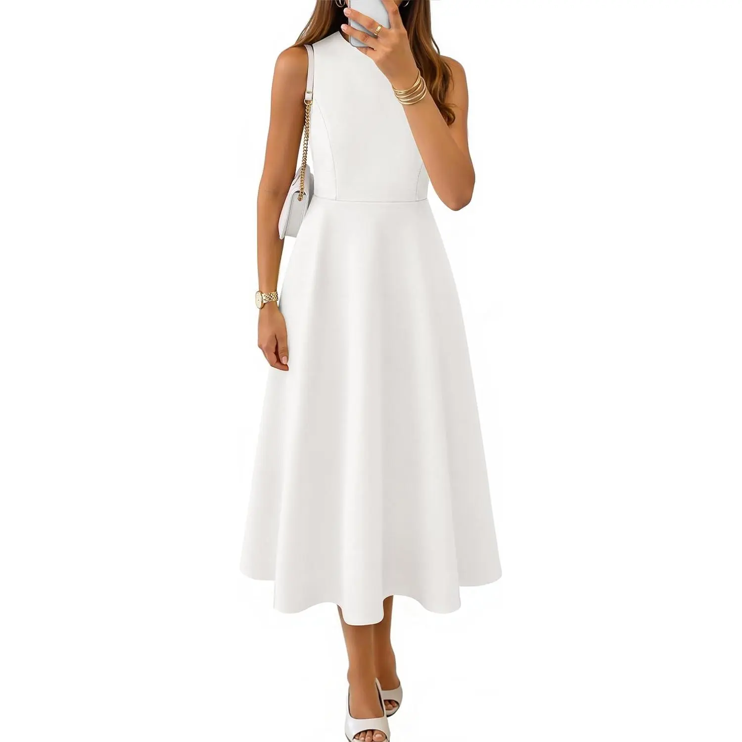 Women's 2026 Summer Sleeveless A-Line Midi Cocktail Dress - Formal Elegant Flowy, for Baby Shower, Birthday, Prom, Bridal Event, Wedding Guest, Formal Wear, Midi Dress, High Waisted, Workwear, Classy, Feminine, Elegance, Soft, Casual, Party, Wedding Guest