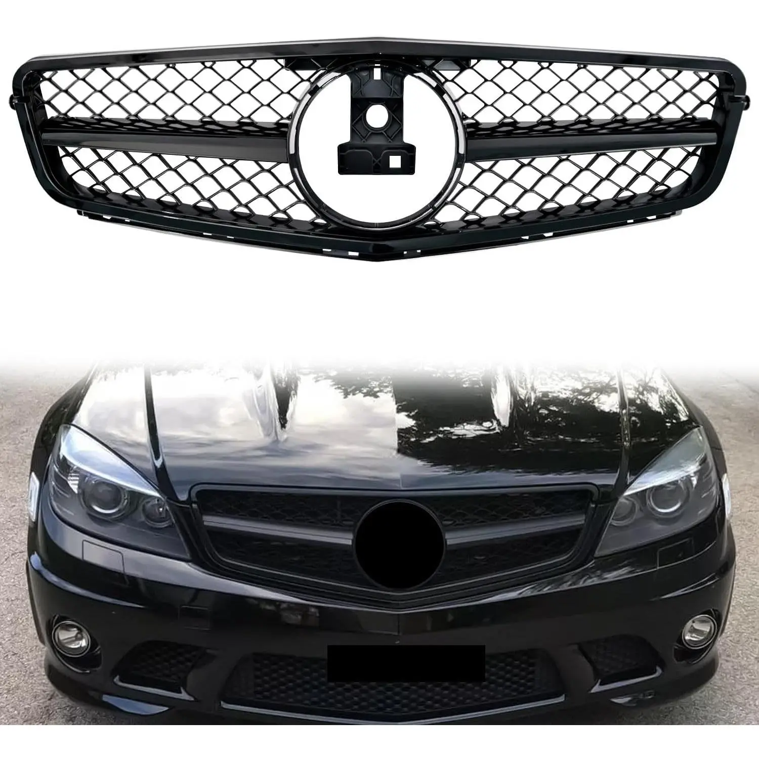 C250 Grill Front Bumper Grille for Mercedes Benz C300 Matte Black | C250 C350 C200 2008-2014, NOT Fit for C63 AMG Style