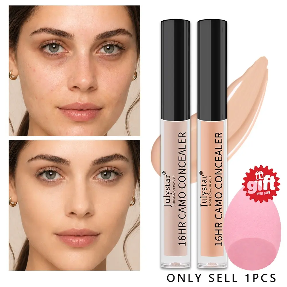 Full Coverage Camo Concealer, 16 Hours Long‑Wear Satin Concealer Cream, Multi‑Use For Concealing And Highlighting, Smooth Creamy Texture, Hide Spots Redness Freckles, Lightweight Comfortable, Free One Slant‑Cut Makeup Sponge For All‑Day Facial Makeup.