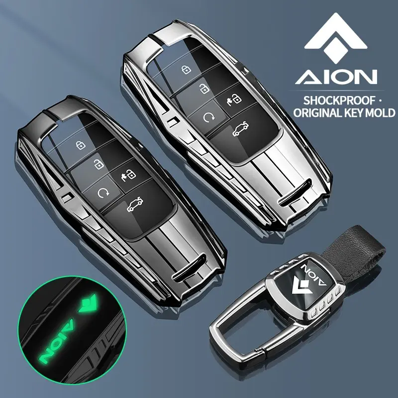 Armor Metal Key Cover for Gac Aion S V Y Lx Gs7 Gs8 Gm8 Gs5 Ga6 Gm6, 5-Button Car Key Protector, Anti-Fingerprint, Signal Unobstructed