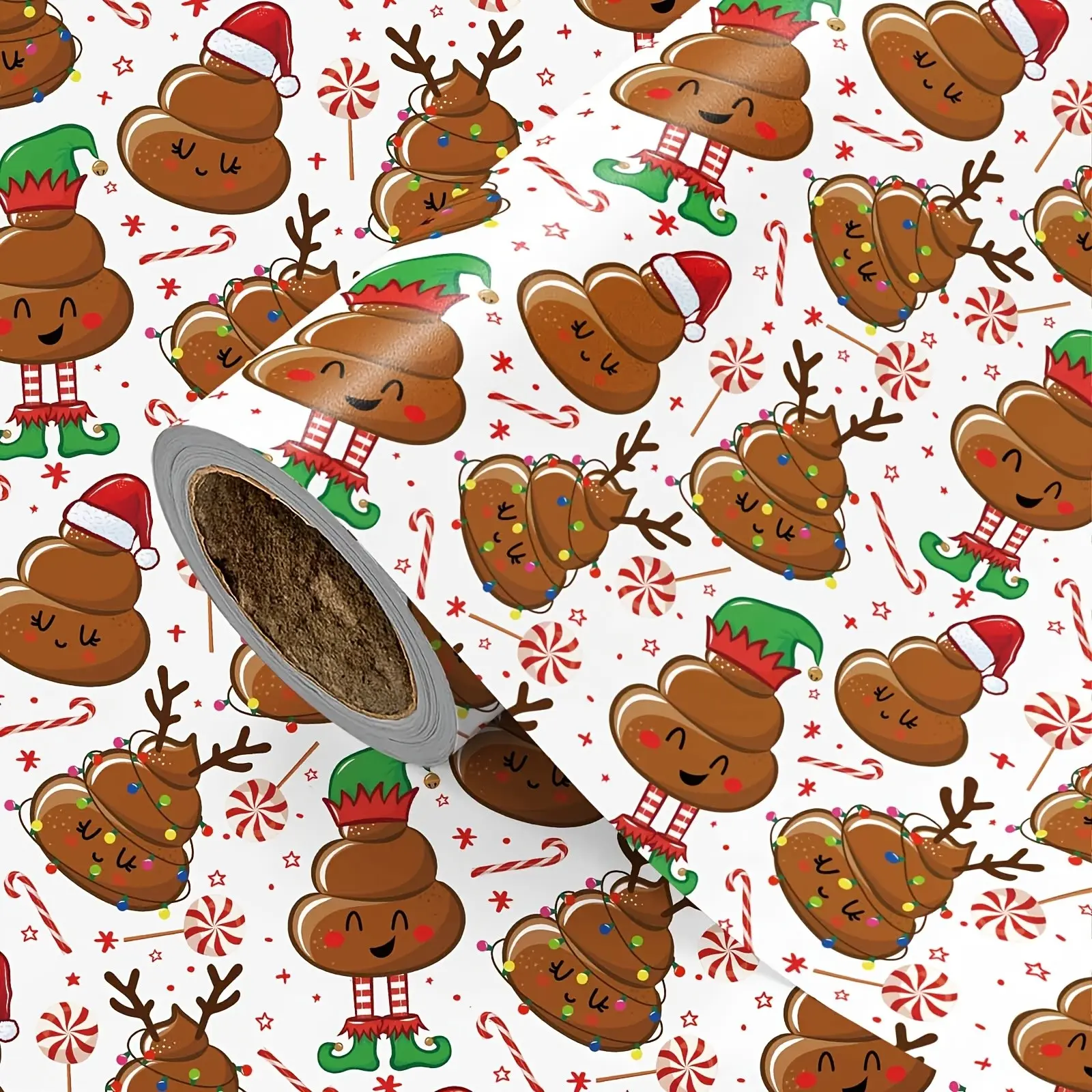 Funny Christmas Wrapping Paper Roll, Cartoon Holiday Characters, Candy and Lights, Prank Gifts, Festive Decorations, 43.2cm X 500cm