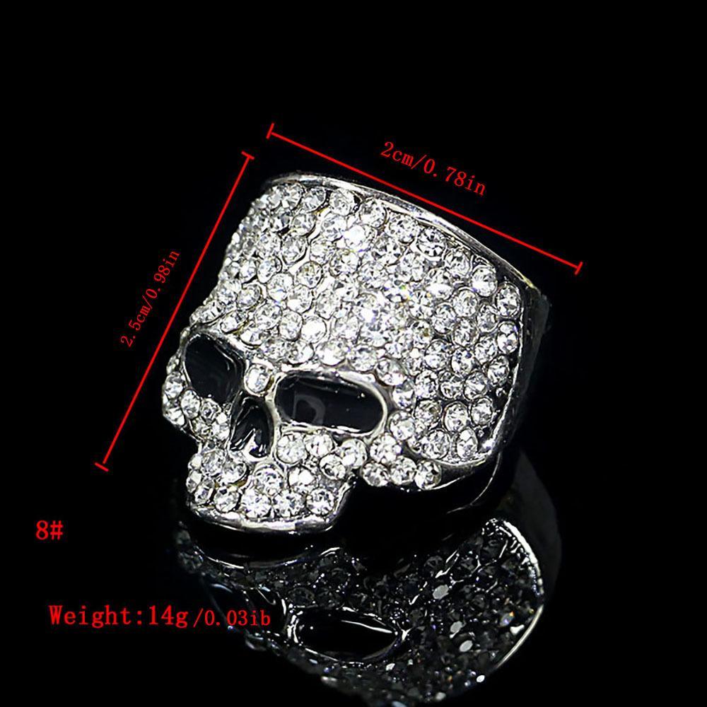 Skull Ghost Head Full Diamond Metal Ring Hip Hop Punk Exaggerated Stackable Design
