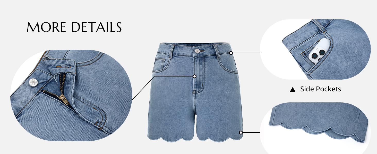 Aoysky Women's High-Waisted Fitted Minimalist Denim Jean Shorts - Summer Straight-Leg Wave Hem Casual Bottoms for Ladies,summerwins,summeroutfits,vacationoutfits,beachoutfits
