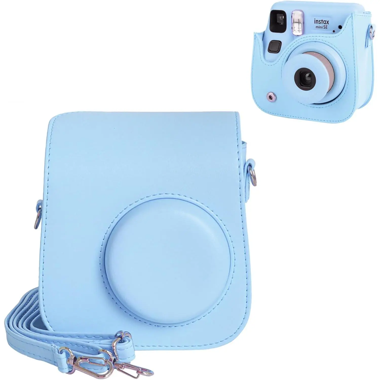 Mini SE/7 Plus Camera Case, Protective PU Leather Case Compatible for Instax Mini SE/7+  Camera with Adjustable  Strap - Sky Blue