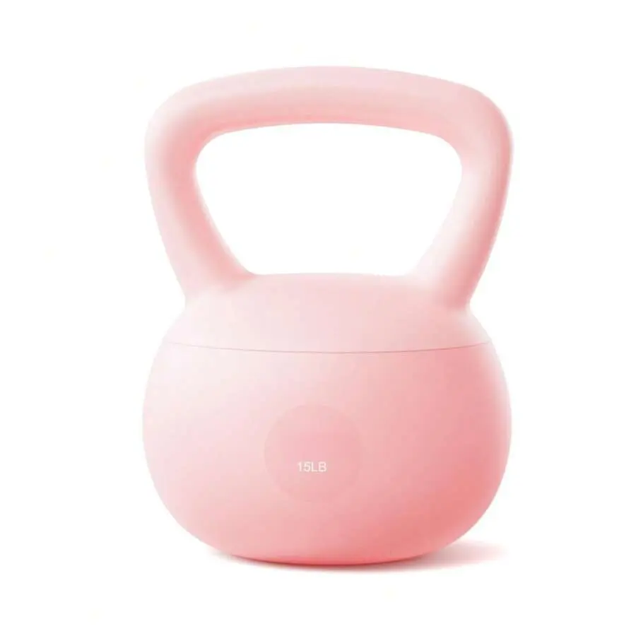 15 lbs Soft PVC Shell Kettlebell, Non-Slip Wide-Grip Handle, Soft Cushioned Horizontal Base, Fine Mineral Sand Filling, Home Gym Strength Training Equipment