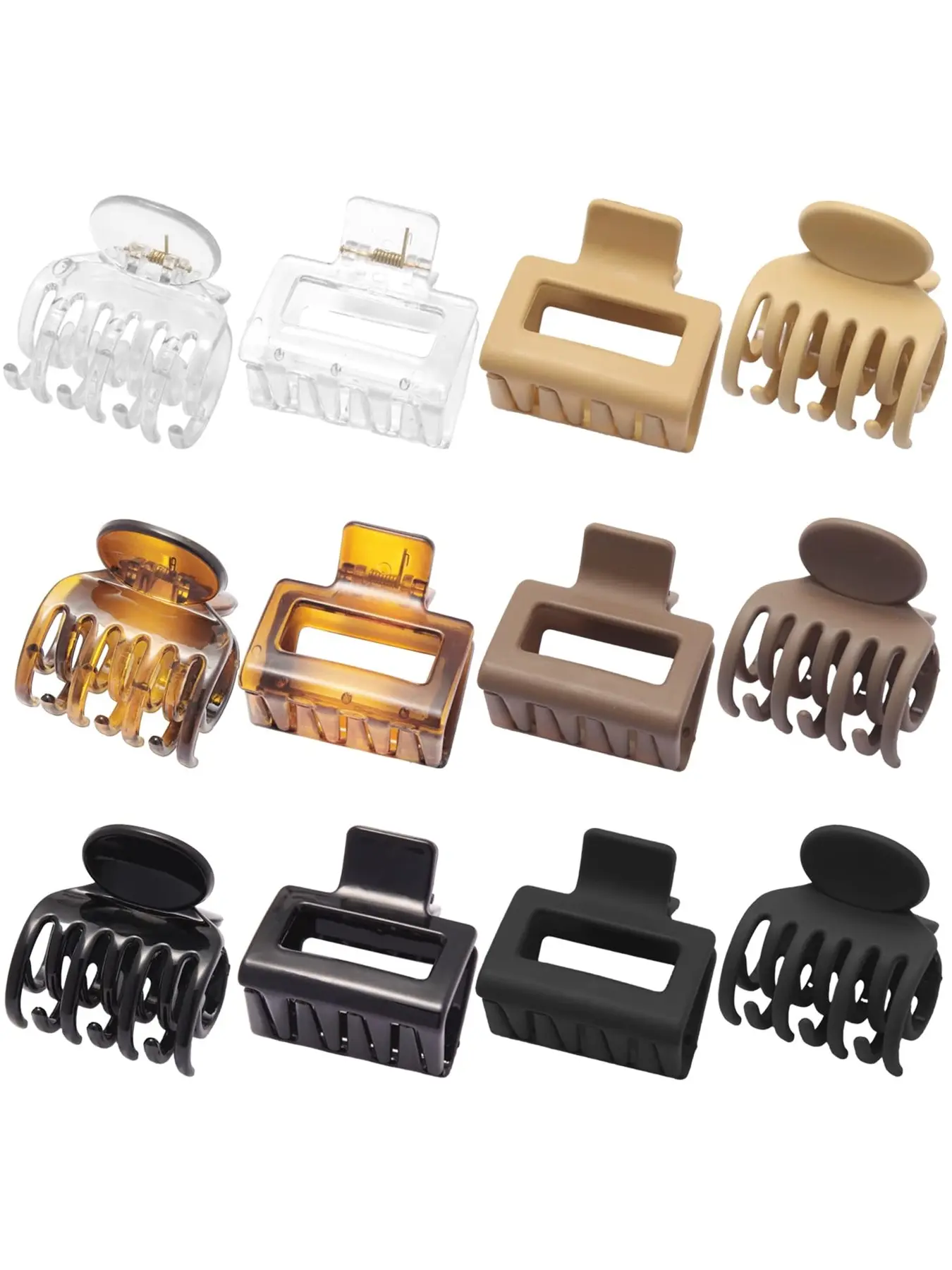 Medium Hair Clips for Women Girls, 12 Bulk Pack, 2" Small Claw Clips, No Slip, Anti Slip Clips, Double Row, Square Medium Claw Clip, Classic/neutral, Hair Style Accessory, Acrylic Clips