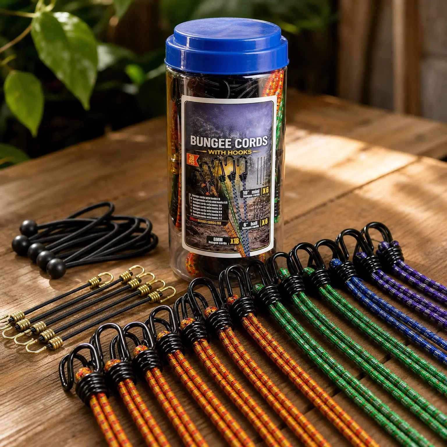30PCS Heavy Duty Bungee Cords with Hooks Set, 8mm Bungee Cord Assortment with Ball Bungees & Mini Bungee Cords, 12" 18" 24" 32" 40" Tie Down Straps for Tarps, Camping, Bike, Cargo, LuggageGift