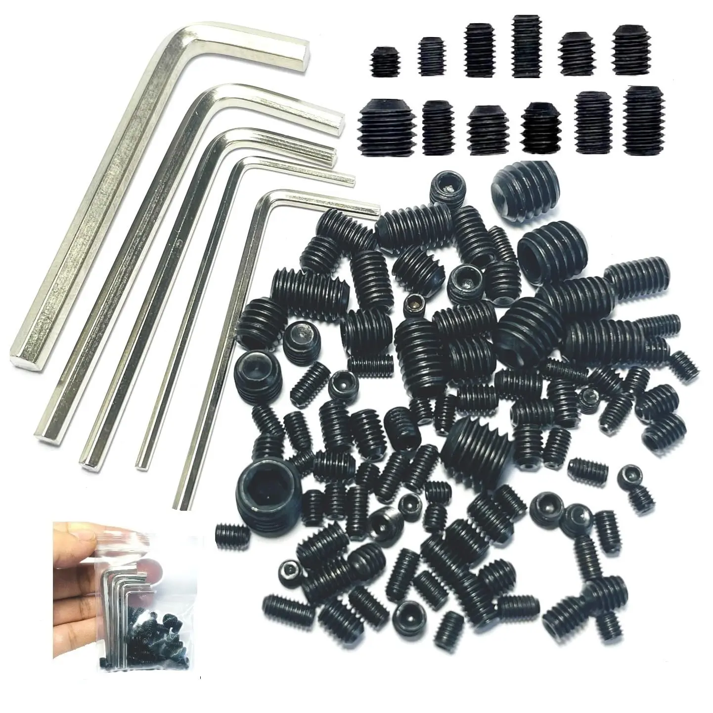 95 count Set Screws  Kit with Hex Wrench, Grub Screws M3 M4 M5 M6 M8 for  Repair, Repair Furniture,  Product, Install Door Lock, DIY, Fixtures, 12 Sizes