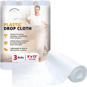 Clear Plastic Drop Cloth 9x12 ft (3 Pack) -  Painters Plastic Sheeting for Painting, Furniture Covers & Dust Protection - Easy Cleanup, Mess-Free Solution for Painting or Renovations